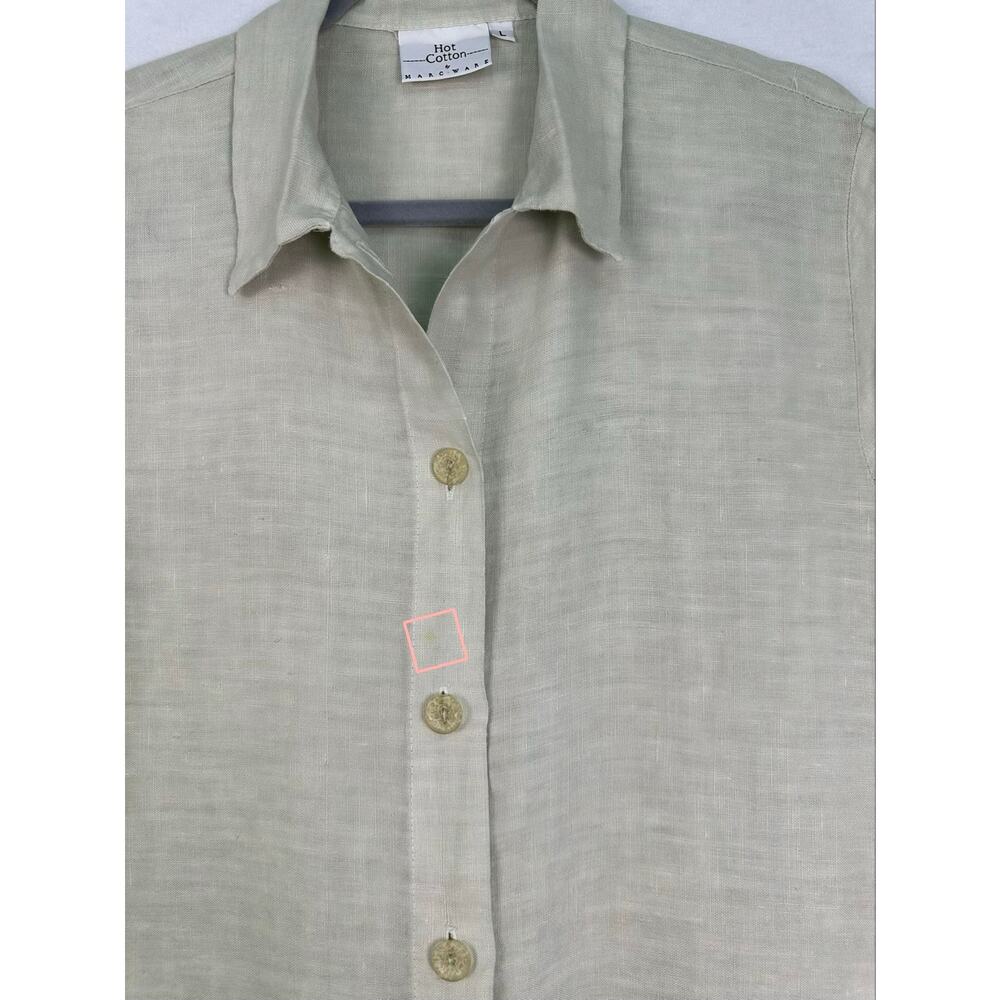 Hot Cotton by Marc Ware Linen Shirt Dress Beige Floral Print Button Front Large - Picture 3 of 10